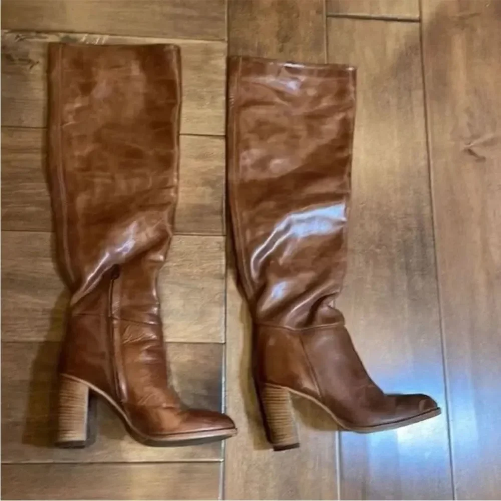 New Free People Dakota Taupe Brown Leather Over-The-Knee Tall Boots EU 37 US 7